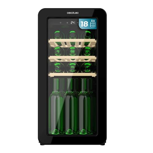 Cecotec Weinkühlschrank 18 Flaschen Retro Bolero Grandsommelier Origin 18 Hit Black. Schwarz mit LED-Steuerung, Temp. 5-20ºC, Kompressor, NoFrost, Holzregale, Innenbeleuchtung, Belüftung