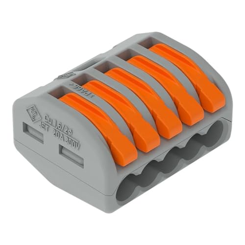 WAGO CLASSIC-Verbindungsklemmen 222-415 | 5 Leiter, bis 4 mm², 40 Stück, CLASSIC Kabelverbinder mit Hebeln für alle Leiterarten weltweit, bestätigte Anwendungssicherheit