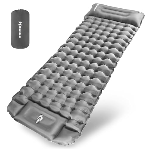 Hioutdoor Isomatte Selbstaufblasend 10CM Camping Ultraleicht Aufblasbare Mit Fußpresse Pumpe Für Outdoor Wandern Strand Backpacking Zelt Matratze Schlafmatte Campingmatte (Grau)