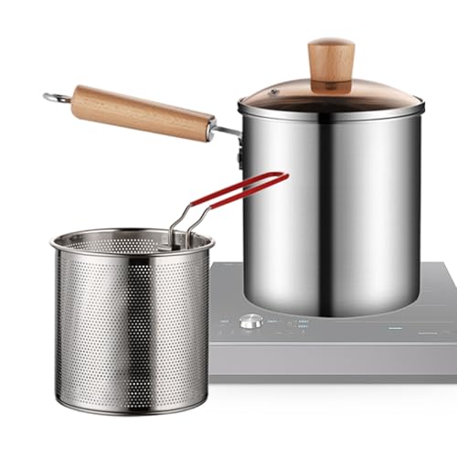 Frittierfiteus - mit Korb - Stil Tempura Frittyer | 3L Herd Top Fryer Pan mit Siebkorb | Fritteusanweiche mit Tropfabwässerungsregal | Langlebiger Kochtopf zum Braten von Hühnchen, Fisch, Pommes u