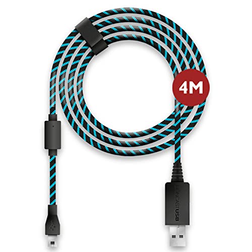 Lioncast 4m Ladekabel/USB-Kabel/Controller Ladekabel / PS4 Kabel Controller / PS4 Ladekabel/Micro USB Kabel/Controllerkabel für Controller der PS4 und Xbox One X, schwarz/blau Micro-USB