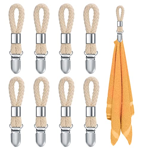 8 Stück Handtuch Clips zum Aufhängen, Handtuchclips mit Schlaufen, Handtuch Klammer, Haken für Handtücher, Geschirrtuch Handtuchhalter Clips