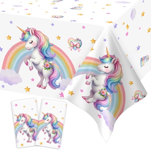 Heboland 2 Stück Einhorn Tischdecke Kindergeburtstag, 137 x 274cm Tischdecken Einhorn Deko Geburtstag Mädchen für Unicorn Birthday Decoration