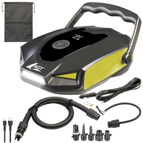 AGT SUP Pumpe: 2in1-Akku-Kompressor- & Schlauchboot-Pumpe, 50 psi /3,4 bar, 12V / USB (SUP Akku, Luftpumpe, Elektrische)