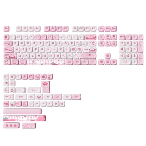 YUNZII Pink Meow Meow Dye Sub PBT Tastenkappen, 141 Volltasten, Farbsublimation, PBT-Tastenkappen mit Tastenabzieher für Cherry Gateron Schalter, Mechanische Gaming-Tastatur(MOA-Profil, Pink Meow)