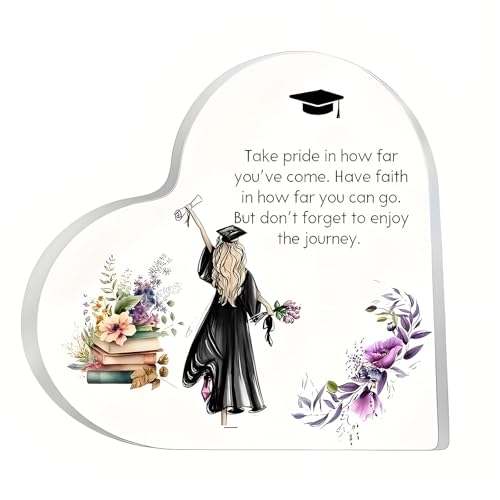 Personalisierte Graduierung Geschenk,Herzförmiges Acryl Abschluss Geschenk Bachelor Geschenk zur bestandenen Prüfung,Abschluss Geschenk für Klassenkameraden 2025 Graduierung