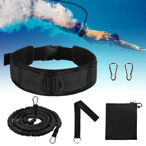 YOOHBERRYS Breiterer Schwimmgurt Pool Erwachsene, 10cm Breiter Pool Schwimmgurt, 4-12M Verstellbarer Gegenstromanlage für Pool mit 2× 304 Edelstahl Ersatzschnallen für Schwimmtraining Geeignet