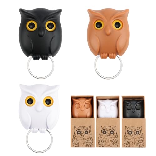 Schlüsselhaken Eule,3 Stück schlüssel eule,Schlüsselhaken für Wand,Magnet Owl Key Holder, Automatische Open Close Eyes Design,Magnetischer Schlüsselhalter Ohne Bohren für Zuhause Büro Aufhängen