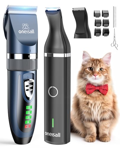 oneisall Leise Hundeschermaschine und Pfotentrimmer 2 in1 Set, Schermaschine Hund & Pfotenschermaschine kabellos Haarschneidemaschine für Mittlerer Hunde/Welpe/Katzen (schwarz)