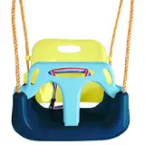 KRUMAD Kinderschaukel Indoor & Outdoor, 3-in-1 Baby Schaukel, Verstellbare Seile 110-210 cm, Belastbar bis 35 kg, Babyschaukel mit Sicherheitsgurt, Kleinkind Schaukel, Blau-, Limetten- & Minttöne