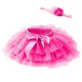 Beganly Baby Mädchen weiche Flauschige Rüschen Tüllrock mit Windelbezug Kleinkind Prinzessinnen Party Tutu Sets mit Blumen Stirnband Rosenrot 6-12 Monate(Rose Red M)