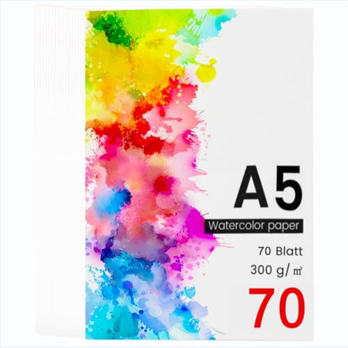 Aquarellpapier A5 – 70 Blatt hochwertiges Aquarellpapier 300g/m² – Säurefreies Watercolor Paper für Aquarell, Gouache & Acryl – Stabiler Malpapier für Künstler & Hobby