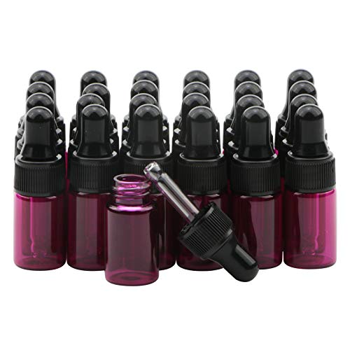 Rowiz 30 Stück 3 ml nachfüllbare rosa Glasflaschen für ätherische Öle, Augentropfen, Fläschchen für Parfüm, Kosmetik, Proben, Vorratsdosen mit reinem Tropfer und schwarzem Schraubverschluss