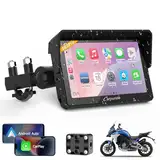 Carpuride W502PRO für Motorrad CarPlay & Android Auto & Dual Bluetooth - 5 Zoll wasserdichter GPS-Navigation für Motorrad, Musik-Sharing, Gegensprechanlage, EQ, Lichtsensor, Kompass, Barometer