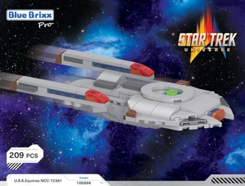 BlueBrixx Pro - Star Trek USS Equinox NCC-72381 - Mini-Modell-Bausatz für Erwachsene und Kinder, 209 Klemmbausteine, Offiziell lizenziert, Ausstellungsständer inklusive, 105696