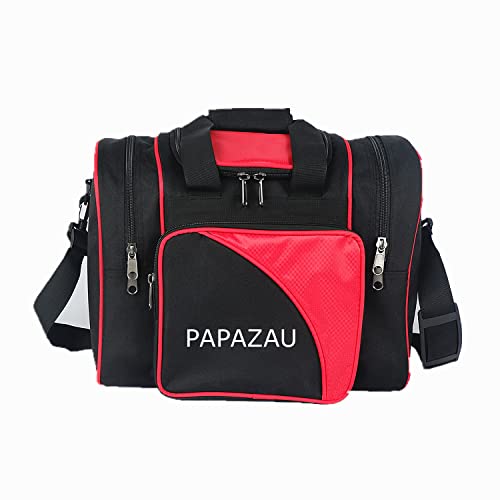 PAPAZAU Bowling-Tasche für Einzelball – Einzelball-Tragetasche mit gepolstertem Ballhalter – passend für ein einzelnes Paar Bowlingschuhe bis Herrengröße 15 (schwarz/rot)