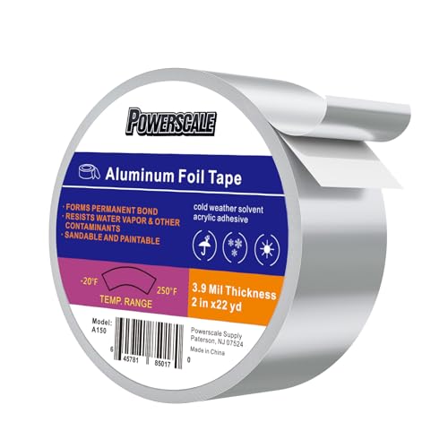 PowerScale Alu Klebeband 50mm x 20m - Selbstklebend, Wasserdicht, Hitzebeständig - Aluminium Tape für Reparaturen - 0,1mm Dick - 1 Rolle