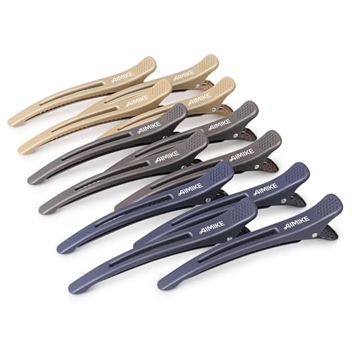 AIMIKE 12 Haarklammern, Haarclips zum Stylen und Schneiden, Abteilklammern Friseur Hair Clips Damen, No Trace Haarklammer mit Silikonband, Haarklammern Friseurbedarf für Dickes & Dünnes Haar- Neutral