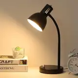 CELYST Metall Schreibtischlampe LED mit 12W Dimmbare Glühbirne, Flexible Schwanenhals E27 Tischlampe, Drehschalter Leselamp für Büro Home Arbeitszimmer Kinder Schlafzimmer Studentenwohnheim (Schwarz)