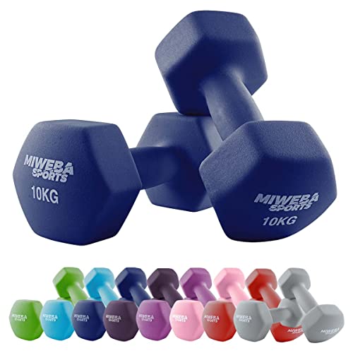 Miweba Sports Neopren Hantelset NKH100 | ????? Hantel - Hexagon Hanteln Set - Kurzhanteln - Kurzhantel Set - Gymnastikhanteln - Hantel Set - Dumbbell - 0,5-10 Kg (2X 10.0 kg, Königsblau)