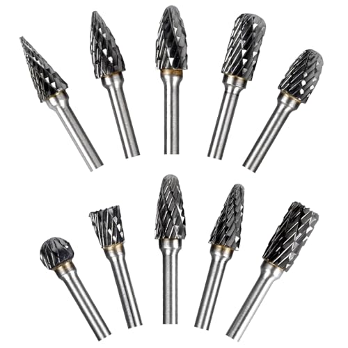 YSDMY Hartmetall Frässtifte Set Hartmetallfräser,10 Stück Wolframcarbid Fräser Schaftfräser mit 3 mm Schaft, 6 mm Schleifkopf，Dremel Fräser Für Holzbearbeitung, Schnitzen, Polieren, Gravieren, Bohren