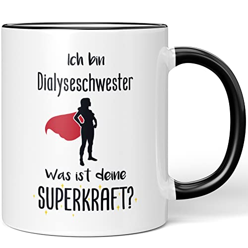 JUNIWORDS Tasse, Ich bin Dialyseschwester. Was ist deine Superkraft?, Schwarz (5924586)