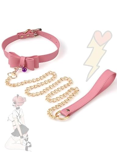 Rosa Pu Glatte Leder Schleife Halskette, Haustier Halsband, Edelstahl Kordelzug, Paar Geschenk K2