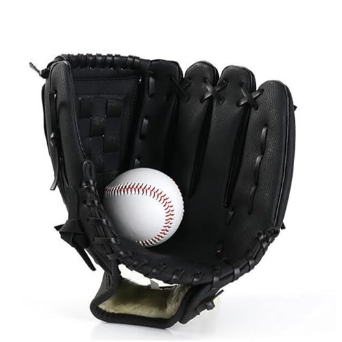 Baseball-Handschuh, PU-Leder, Ergonomische Softball-Handschuhe, Baseball-Feldhandschuh, Handgelenkschutz für Jugendliche und Erwachsene (Schwarz)