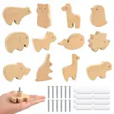 HGRGHH 12 PCS Schrankknöpfe Holz, Tierform Möbelknöpfe, Holz-Kommodenknöpfe mit Schrauben, Knauf für Schränke, Holzknäufe mit Tiermotiven, Holzknöpfe fur Kinderzimmer, Schubladenknöpfe für Dekoration