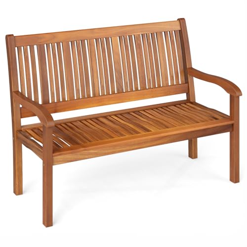 COSTWAY Gartenbank Holz, Holzbank wetterfest, Sitzbank für 2-3 Sitzer, Balkonbank aus Akazienholz bis 320 kg belastbar, Parkbank für Terrasse, Balkon, Garten, 126 x 63 x 91 cm
