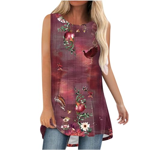 Druck Tanktop Frauen Sommermode Rundhals Ausschnitt Floral Gedruckt Ärmellose Baumwolle Tops Casual Elegant Shirt Bluse Damen Locker Basic Oberteile 2024 Neu Größe S-2XL