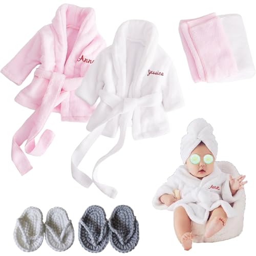 Personalisierter Babybademantel mit aufgesticktem Namen, individueller Babybademantel für Mädchen und Jungen, mit Waschlappen oder Hausschuhen, Geschenk für Babypartys, Geschenke für Neugeborene