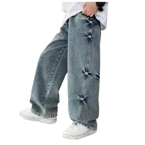 Generisch Jeans Jungen Baggy Jeans Cartoon-Muster Weite Bein Jeanshosen mit Elastischem Bund Kinder Lässige Loose Fit Denim Hosen Streetwear für Junge