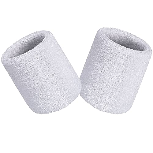 Schweißbänder Sport Wristbands 2 Pack, Sport Schweißband Armband Weiche verdickte Baumwolle, für Fußball Basketball Tennis Gymnastik (Weiß)