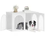 Hzuaneri Hundekäfig Möbel, 100cm Hundebox für Zuhause, 3 Türen, Bogentür, Moderne Hundebox Indoor für Hunde, Beistelltisch, Hundekäfig Hochbelastbar, 60 x 100 x 63 cm, Weiß DFC84113W