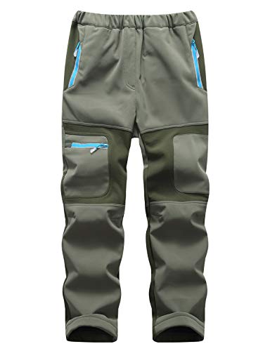 Echinodon Kinder Gefütterte Hose Softshellhose Winddicht Wasserabweisend Warm Jungen Mädchen Winter Outdoorhose Wanderhose Armeegrün L