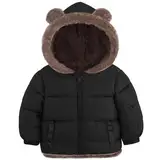 kids4ever Baby Jacke Junge Warm Wintermantel Niedlich Plüsch Bärenohren Winterjacke Reißverschluss Kapuzenjacke Schwarz für Kleinkinder 6-12 Monate