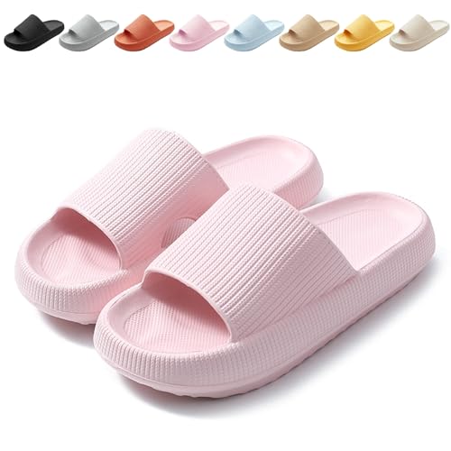 Calish Badeschuhe Herren Damen Cozislides Original Slippers Cloudyzz Schlappen Wolke rutschfeste Badelatschen Hausschuhe Sommer Pantoletten Badeschlappen Flip Flops Indoor/Outdoor, Rosa, 38-39 EU