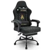 Symino Gaming Stuhl Racing Gamer Stuhl - Ergonomischer Gaming Sessel mit Lendenwirbelstütze, Verstellbare Armlehnen, Gaming Chair mit Fußstütze Vintage PU Leder 200KG, Schwarz