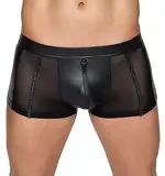 Orion Herren-Pants - verführerische Boxer-Shorts für Männer, mit Front-Reißverschluss, seitlichen Mesh-Einsätzen, Latex-Optik, eng anliegend, schwarz