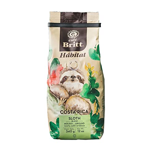 Café Britt | Gourmet Kaffee aus Costa Rica | Habitat Blend - Faultier | 100% Café Arábica | Koscher, Glutenfrei | Gemahlen | 340 g Packung