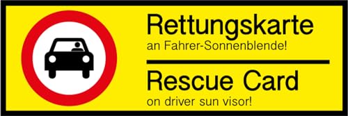 Aufkleber Hinweis Kfz „Rettungskarte an Sonnenblende“ DE/EN Auto Schild Folie selbstklebend | Größe wählbar Made in Germany, Größen Name: 7,5x2,5 cm