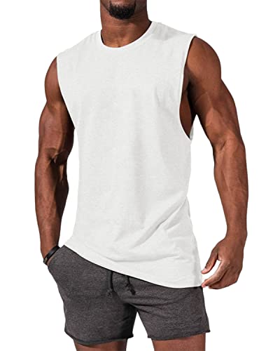 Tank Top Herren, Ärmelloses Muskelshirts Gym Sport Unterhemd Männer T Shirt Herren Fitness Trägershirts Tee Top für Men Weiß L