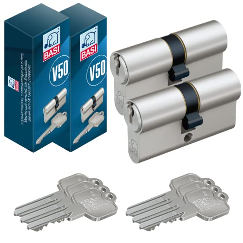BASI | 2er SET V50 Profil-Kurzzylinder 27/27 mm | Gleichschließend | Profilzylinder | Türzylinder Schließzylinder für Hauseingangstüren Wohneingangstüren | Zylinderschloss mit 3 Schlüsseln