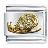 Quiges 9mm Italian Style Charm Modell Edelstahl Gold Zirkonia Schnecke für Italien Charm Armbänder