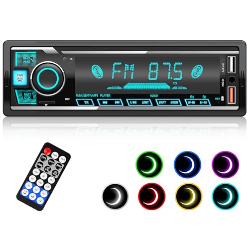 Wistrue Autoradio Bluetooth 5.0 Freisprecheinrichtung mit 7 bunten Lichtern, 1 DIN, Autoradio mit 2 USB/TF/AUX/WMA/WAV/MP3 Media Player