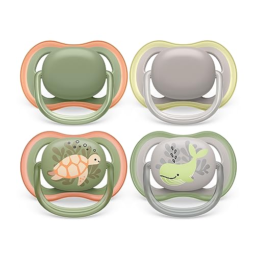 Philips Avent ultra air Schnuller - 4er Pack, BPA-freier, atmungsaktiver Schnuller für Babys von 6-18 Monaten, inklusive Transport- und Sterilisationsbox, Schildkröte/Wal (Modell SCF085/66)