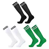 SKHAOVS 3 Pairs Kinder Fußball Socken, Jungen Mädchen Lange Fußballsocken, Kniehohe Rugby Basketball Socken, Elastische Sportsocken Trainingssocken für 5–12 Jahren (Polyester, Black,White,Green)