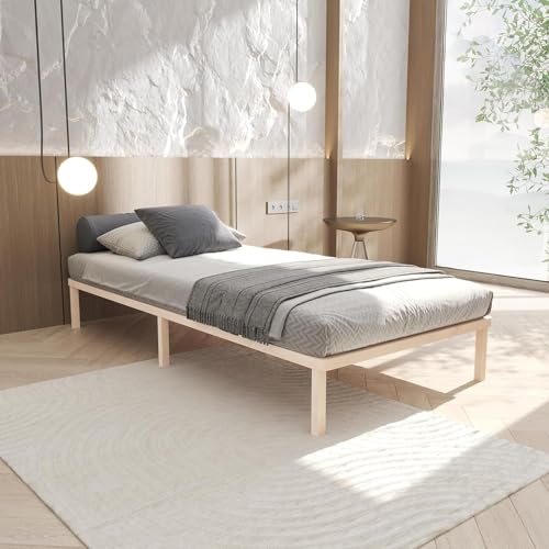 Hansales Bettgestell 70x200 cm Tallina mit Lattenrost, Futonbett aus Massivholz mit Rollrost, stabiles Holzbett belastbar bis 250 kg, FSC®-zertifiziertes Einzelbett mit Lattenrost.