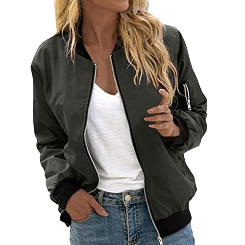 Duohropke Leichte Jacken Damen Sommerjacken Damenjacken Sommer Damenbekleidung Bomberjacke Reißverschluss Kurz Pilotenjacke Blouson Jacke Dünne Langarm Übergangsjacke Fliegerjacke